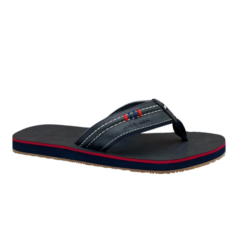 Tommy Hilfiger Mens Destino Thong Sandal Size 10 Dark Blue Faux Leather Flexible